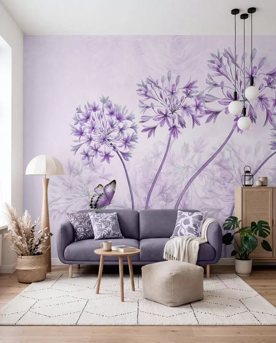 Papier peint Plante, fleur et bleu en couleurs roses u35495v3