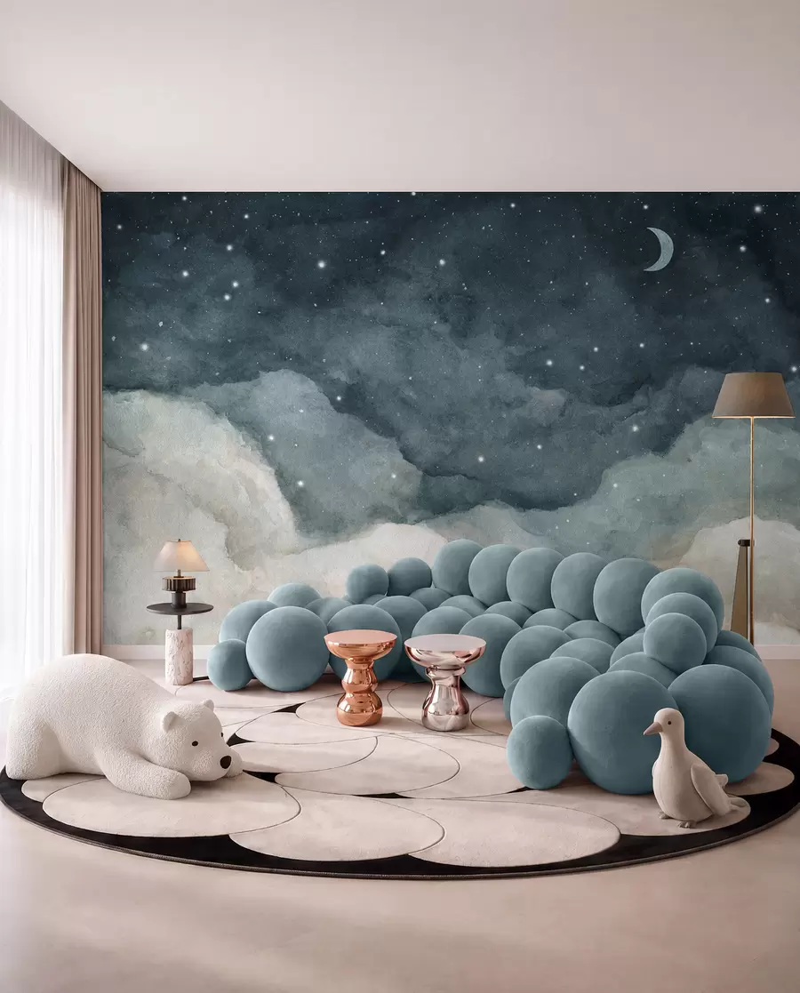 Papier peint Lune sur nuages bleu pétrole u96076v2