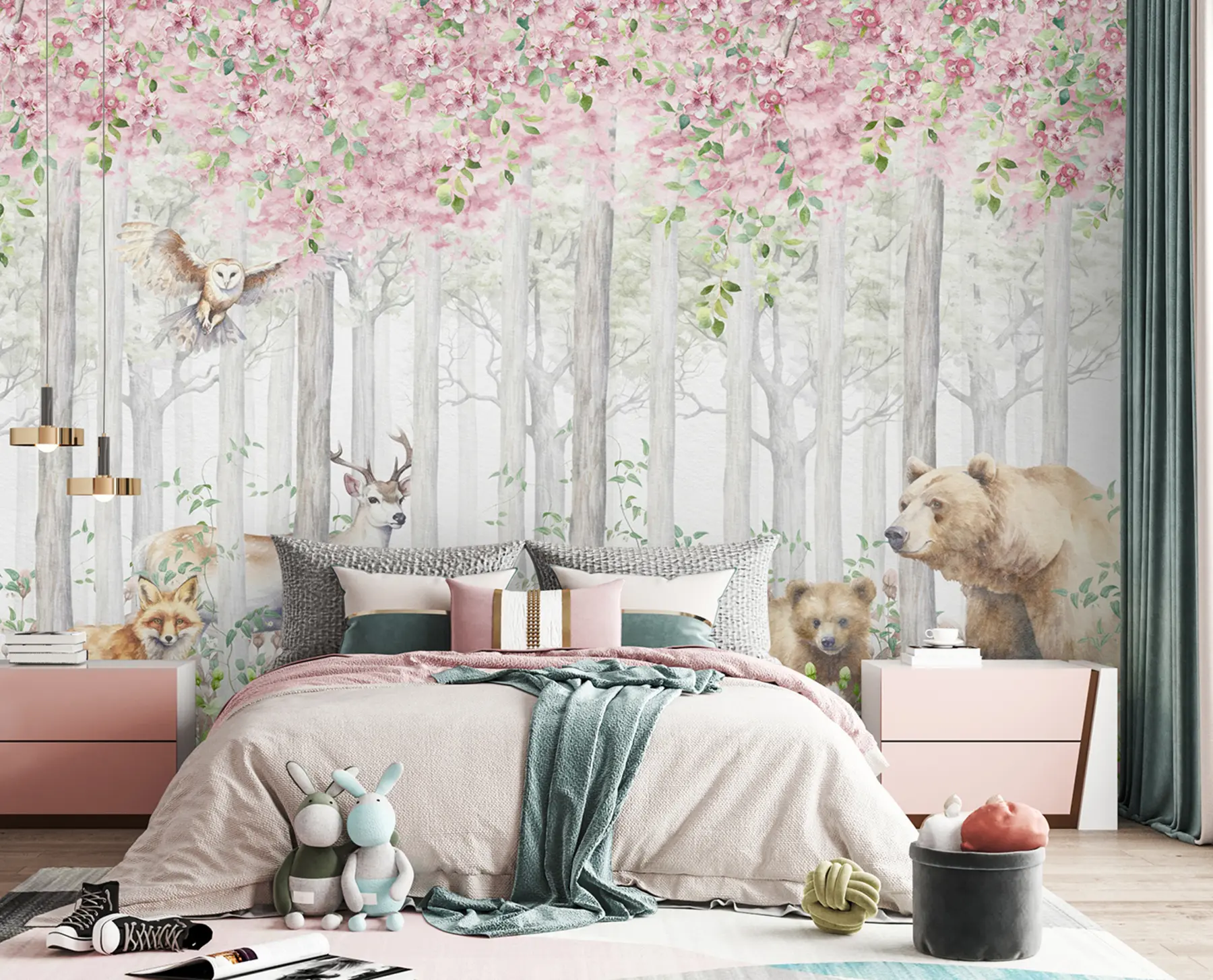 Papier peint Forêt fleurie avec animaux u97614