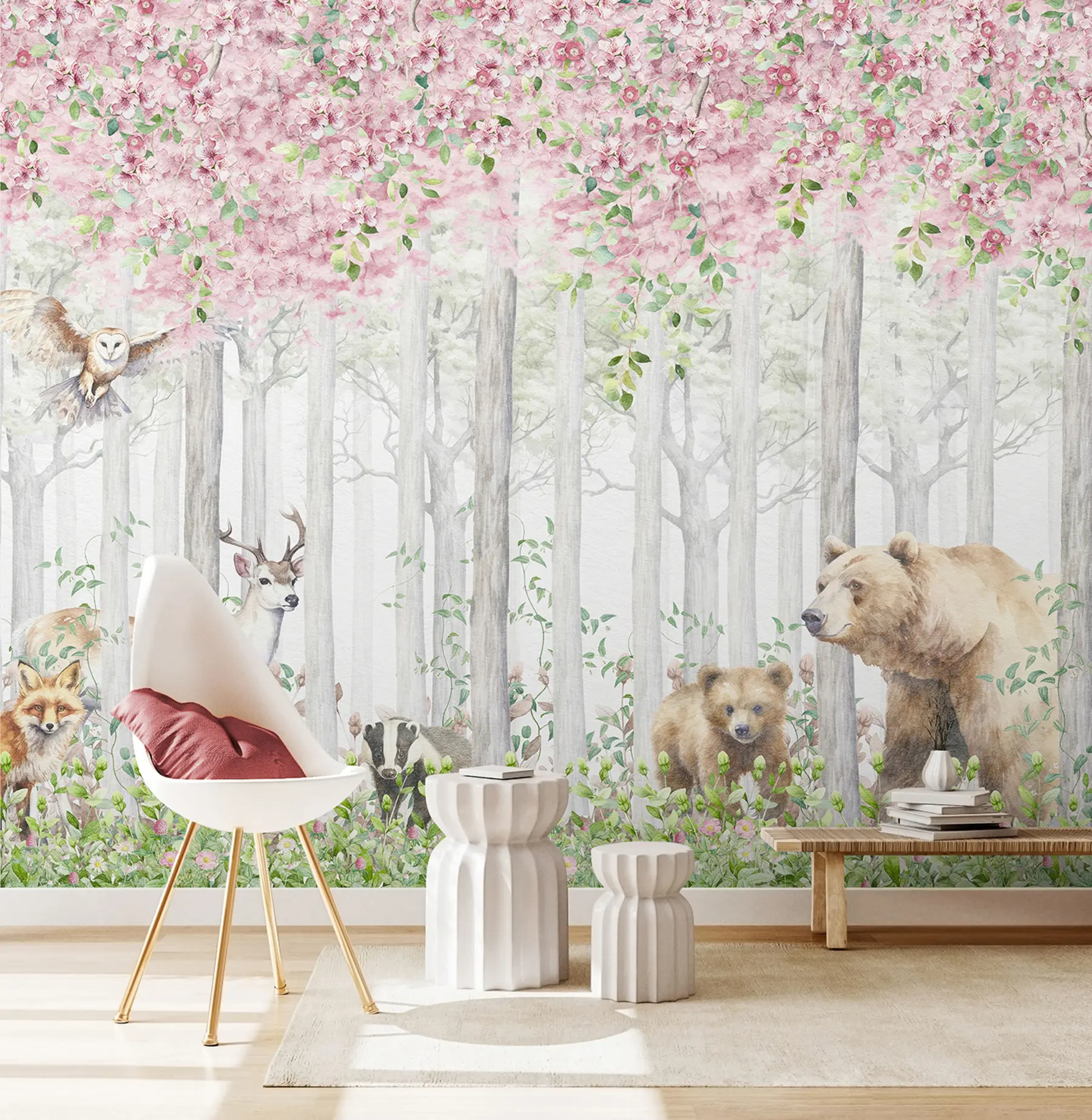 Papier peint Forêt fleurie avec animaux u97614