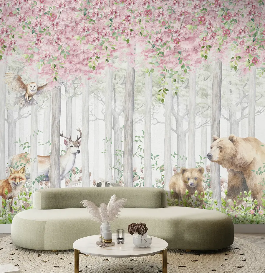 Papier peint Forêt fleurie avec animaux u97614