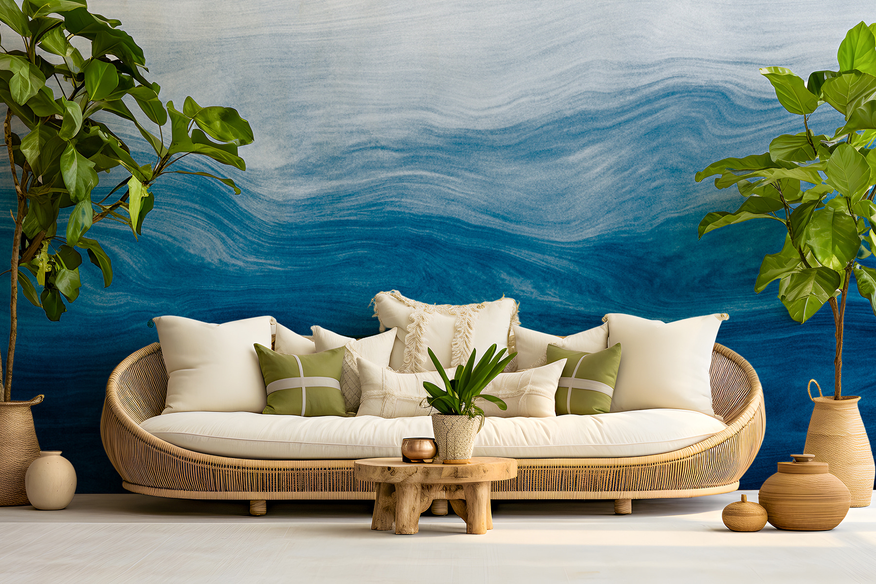 Papier peint vagues bleues | Fluidité et profondeur élégantes