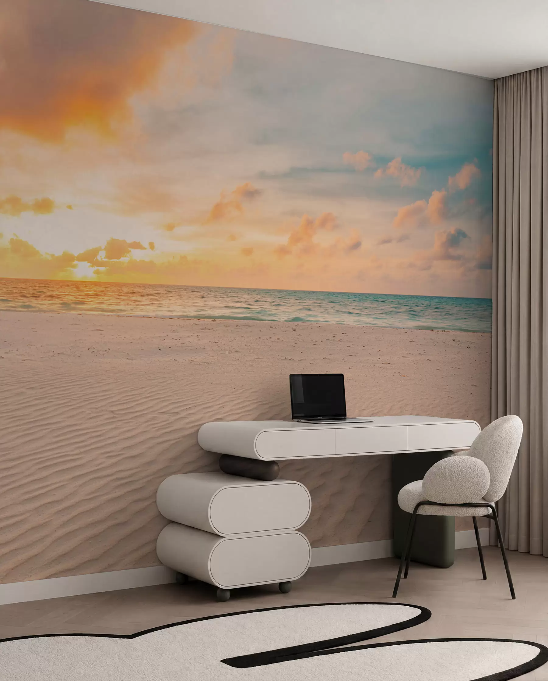 Papier peint Lumière dorée sur sable blanc u97894