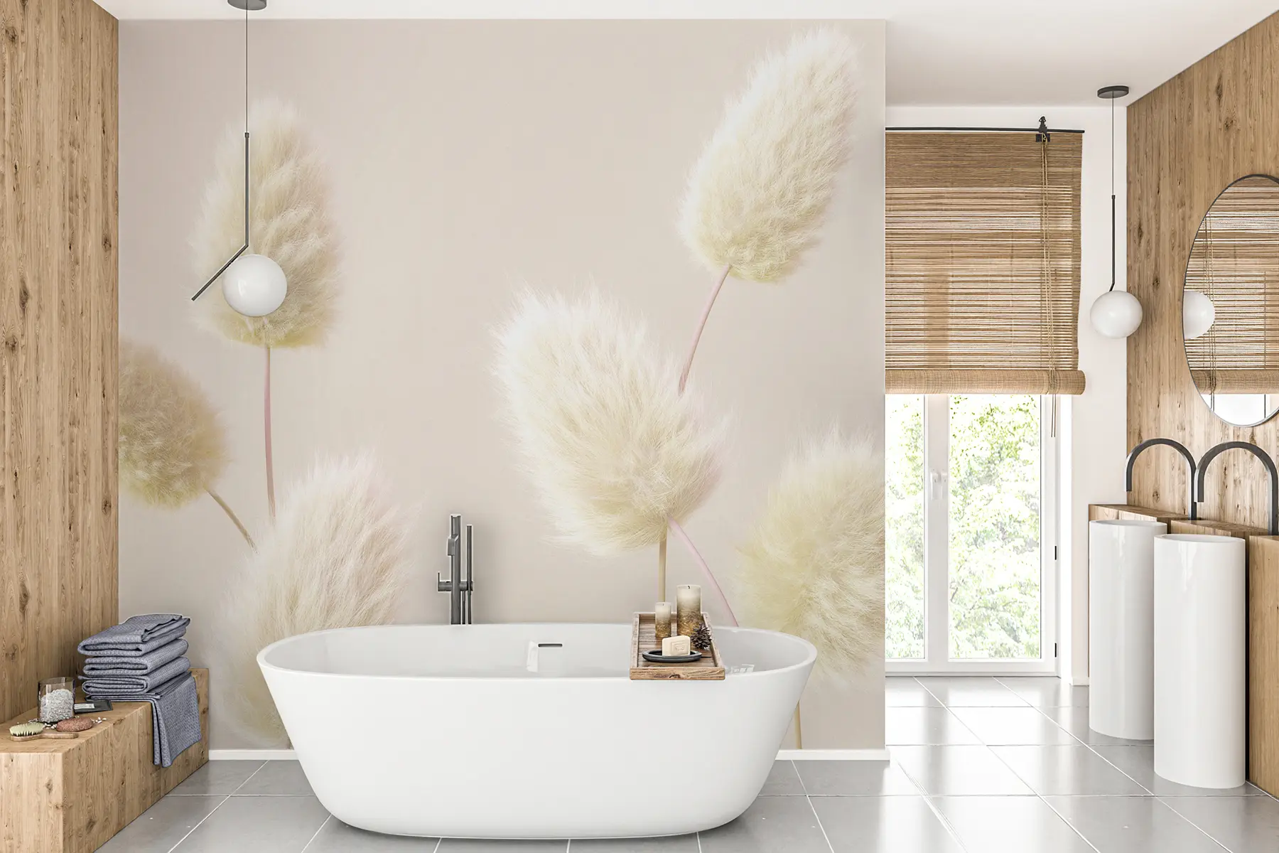 Papier peint Fleurs séchées beige tendance dans un style boho u98432v1