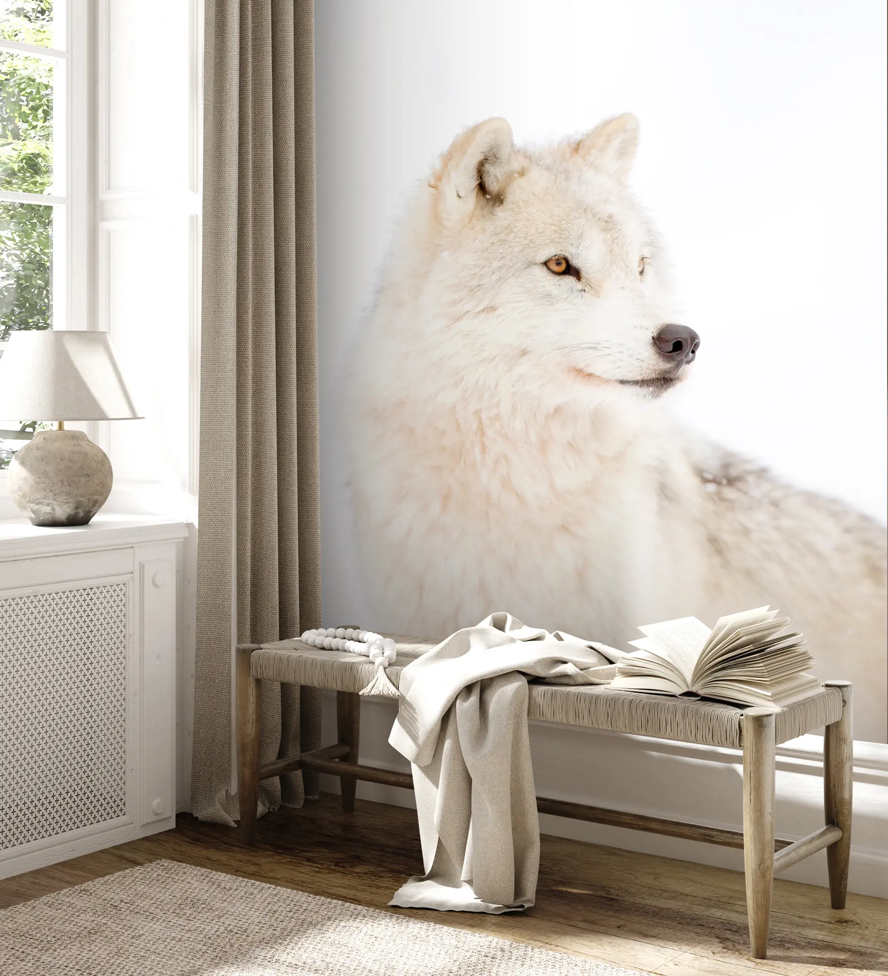 Papier peint Loup arctique sur fond blanc u98189