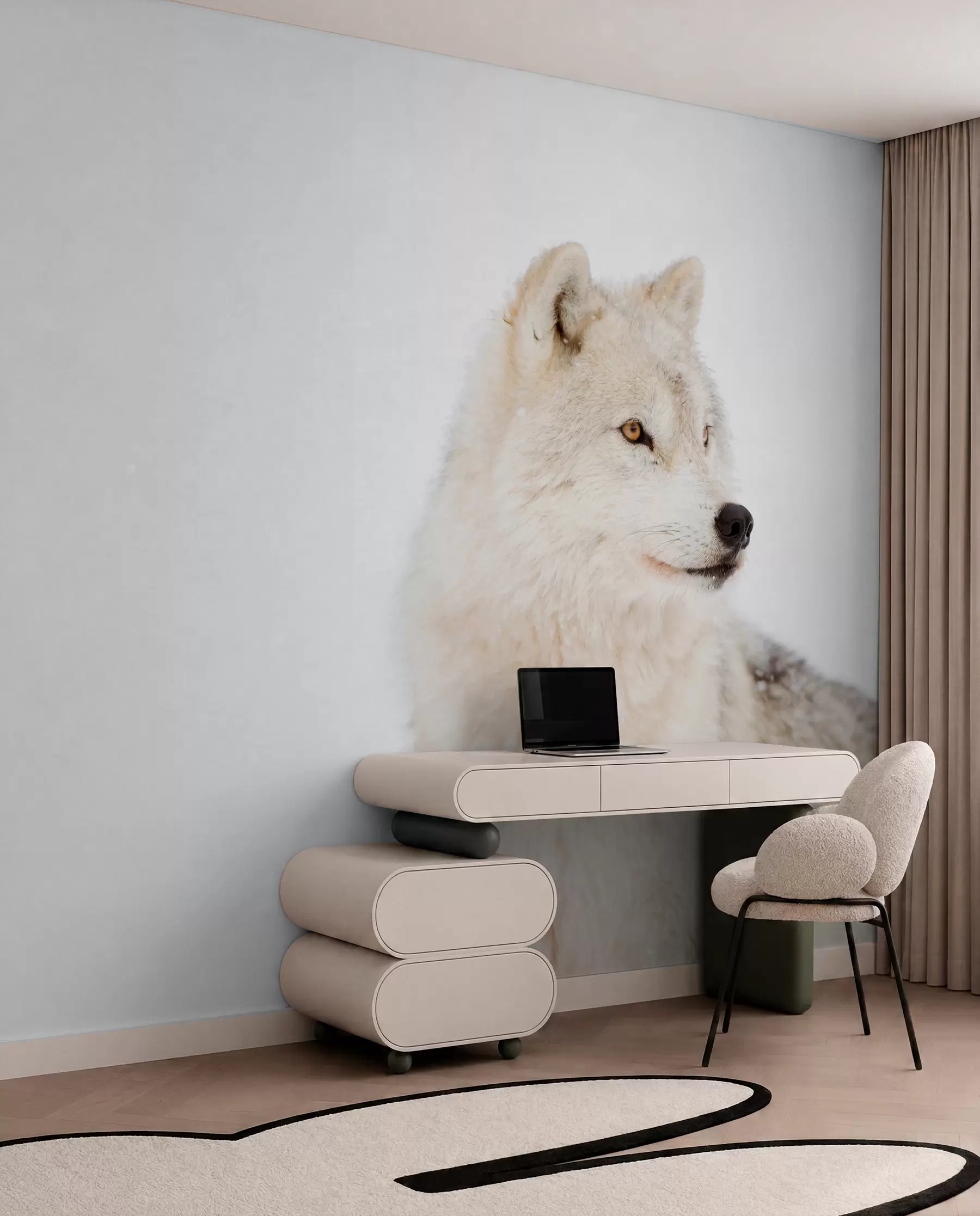 Papier peint Loup arctique sur fond blanc u98189