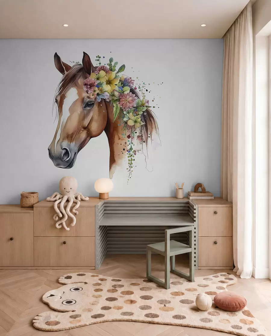 Papier peint Cheval à la couronne de fleurs u98192