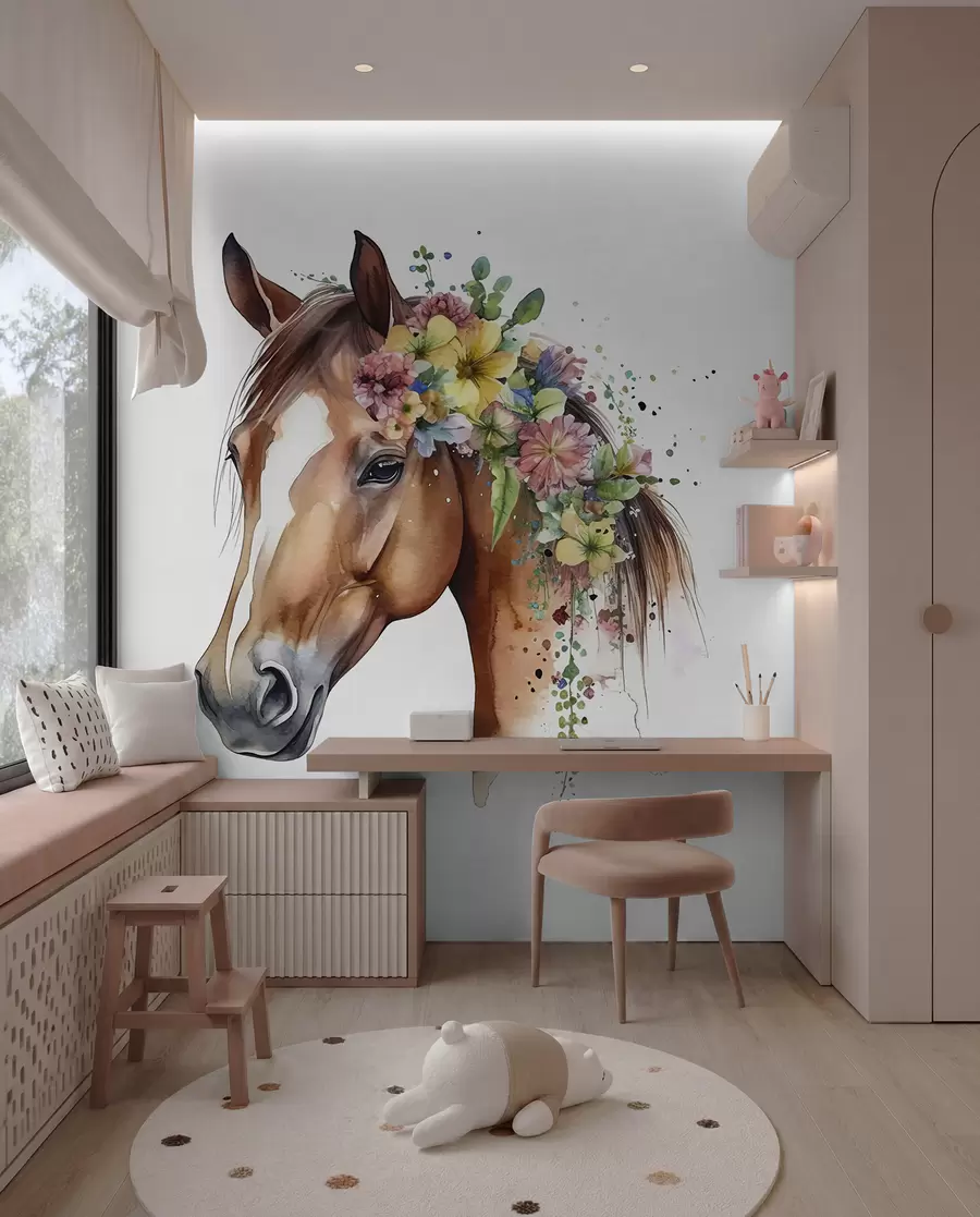 Papier peint Cheval à la couronne de fleurs u98192