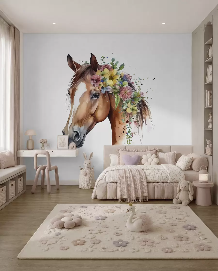 Papier peint Cheval à la couronne de fleurs u98192