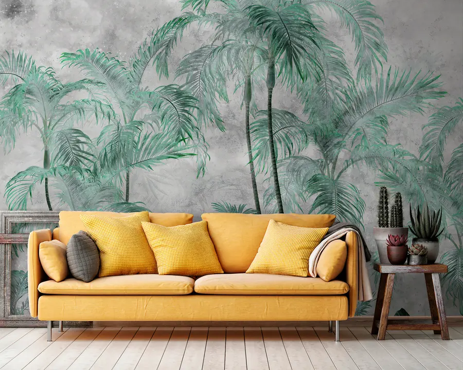 Papier peint Palmiers tropicaux sur un mur en béton u98586v1