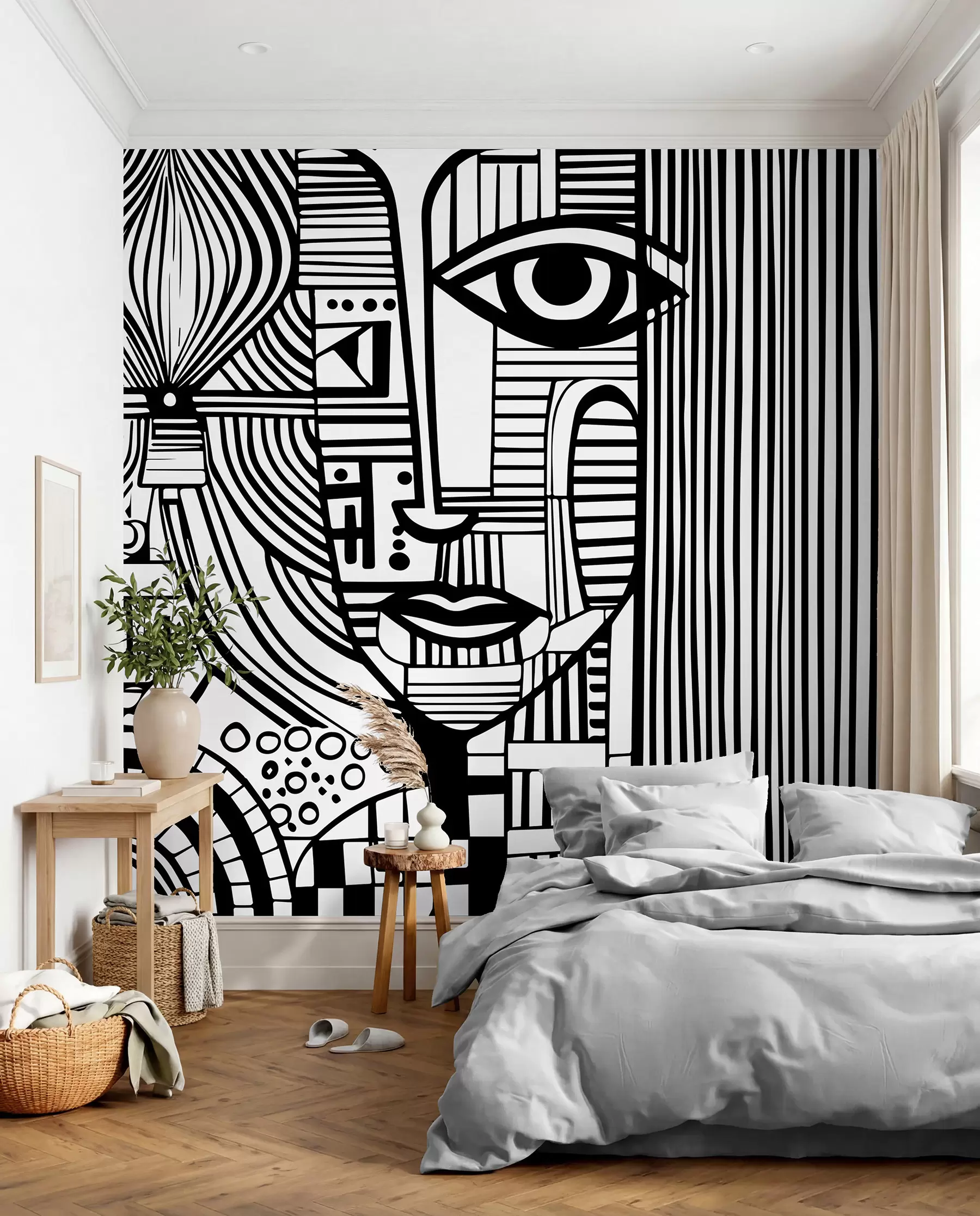 Papier peint Visage abstrait en noir et blanc u98714
