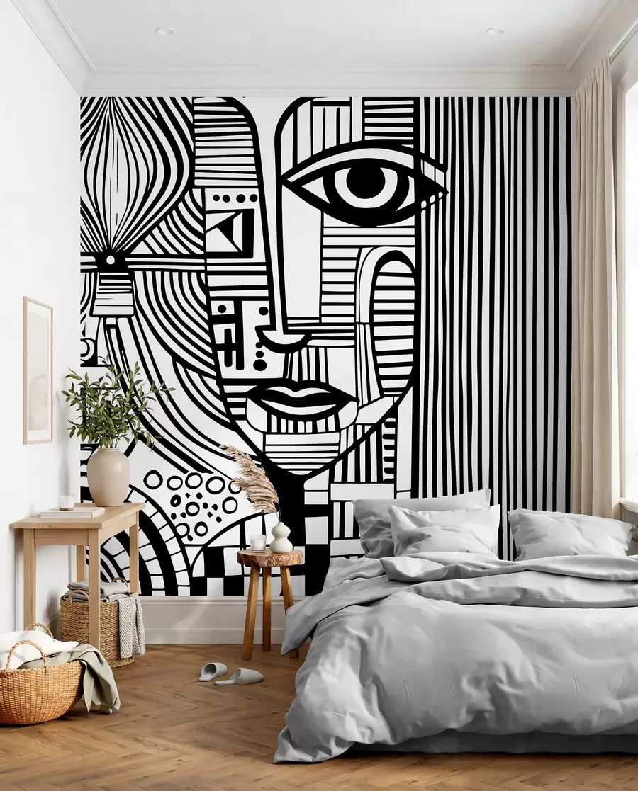 Papier peint Visage abstrait en noir et blanc u98714