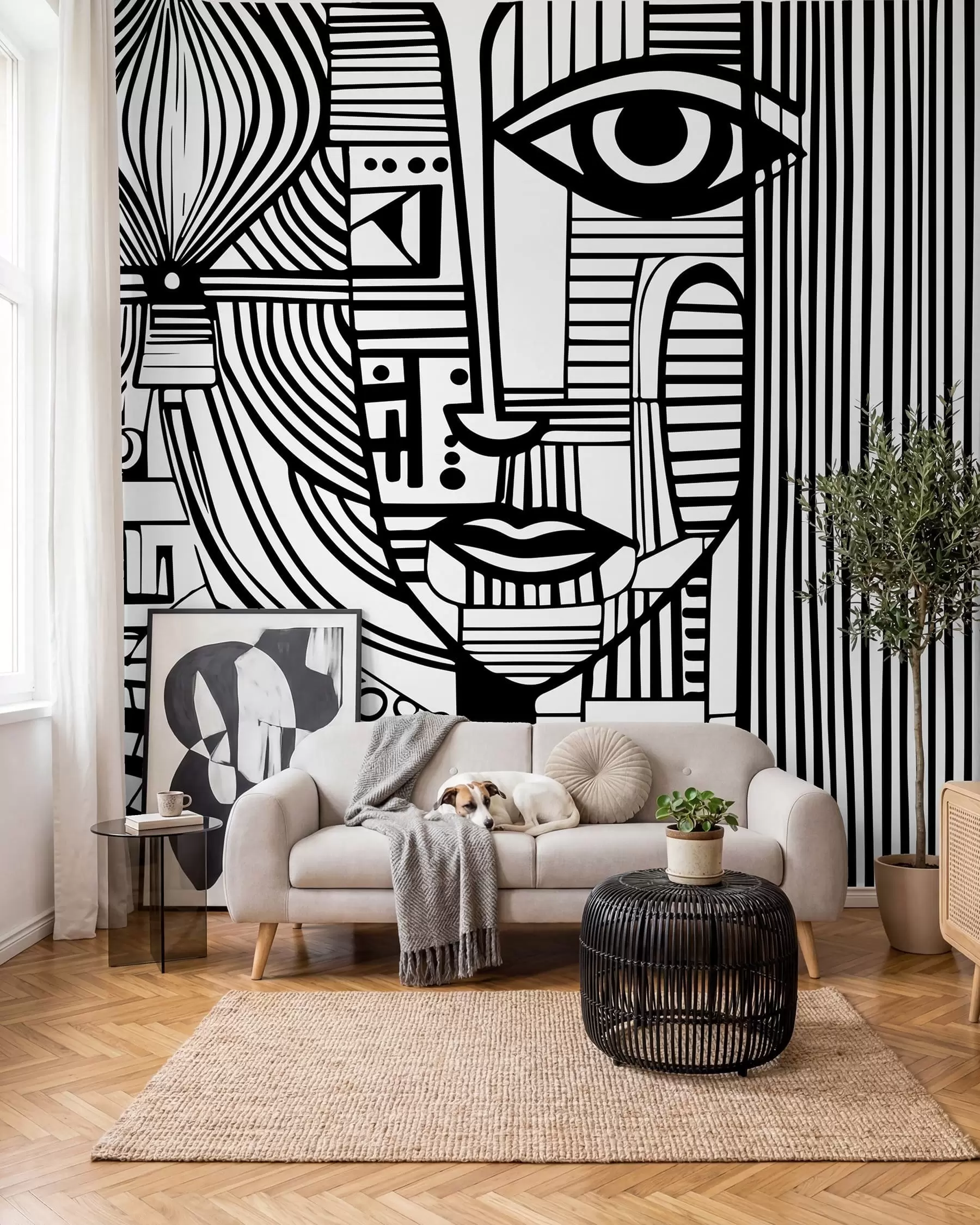 Papier peint Visage abstrait en noir et blanc u98714