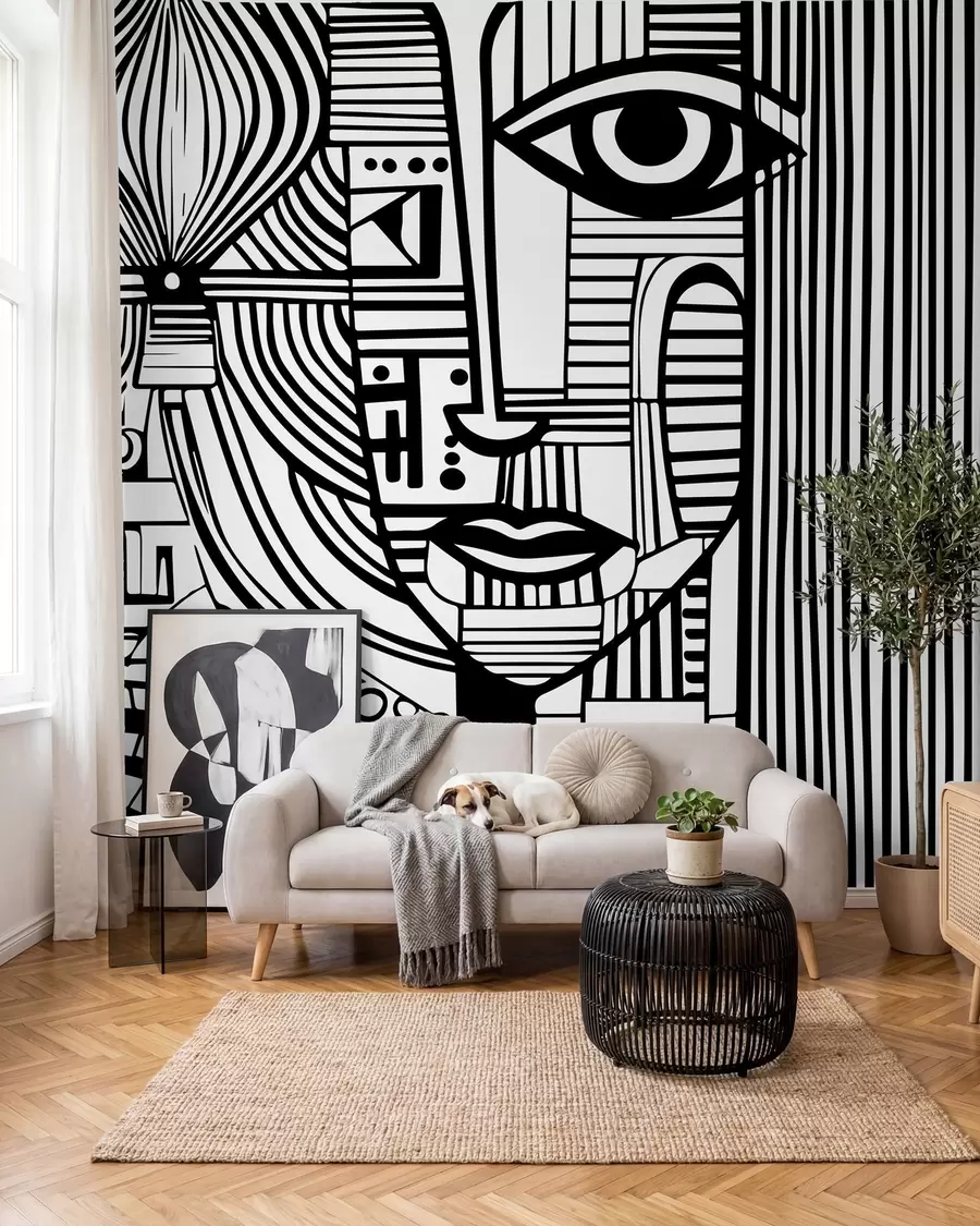 Papier peint Visage abstrait en noir et blanc u98714