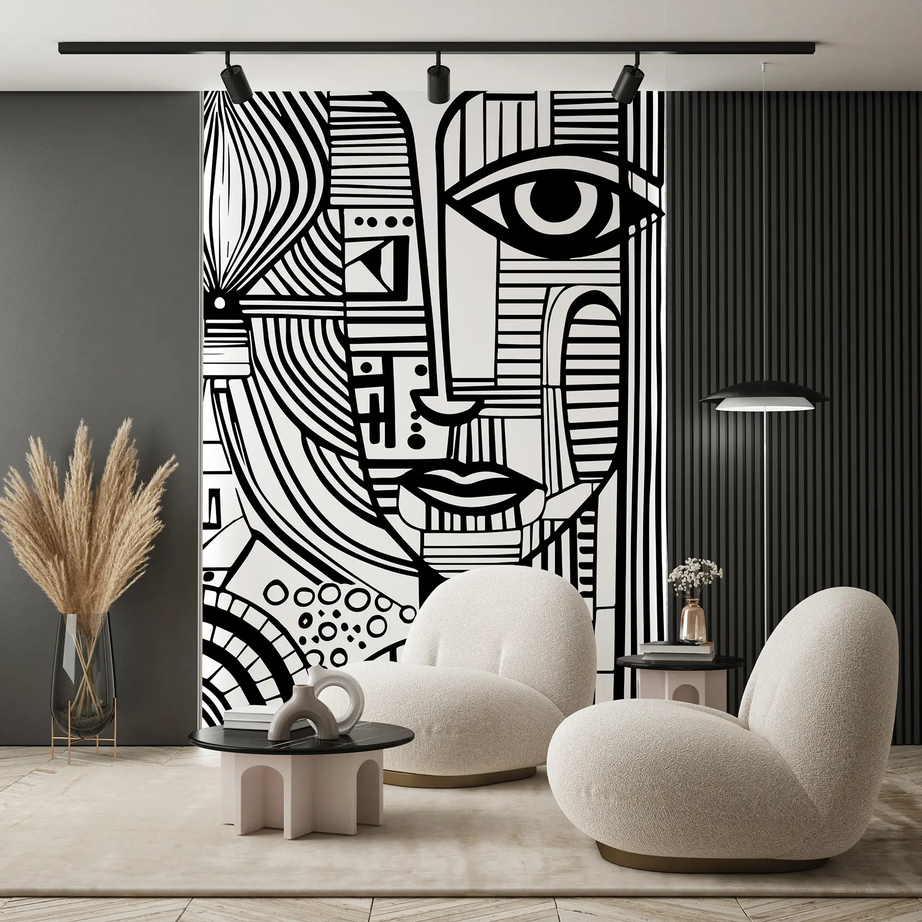 Papier peint Visage abstrait en noir et blanc u98714