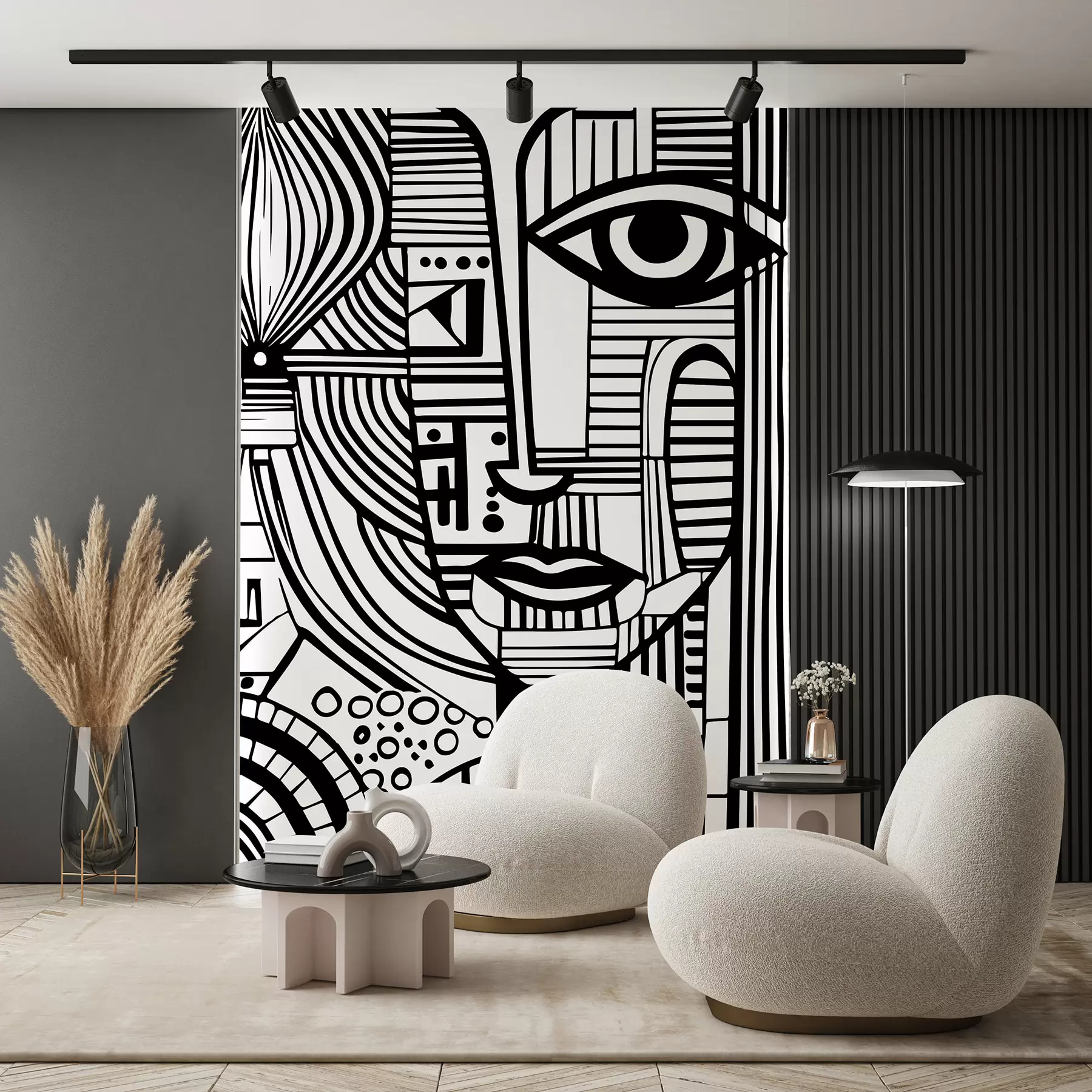 Papier peint Visage abstrait en noir et blanc u98714