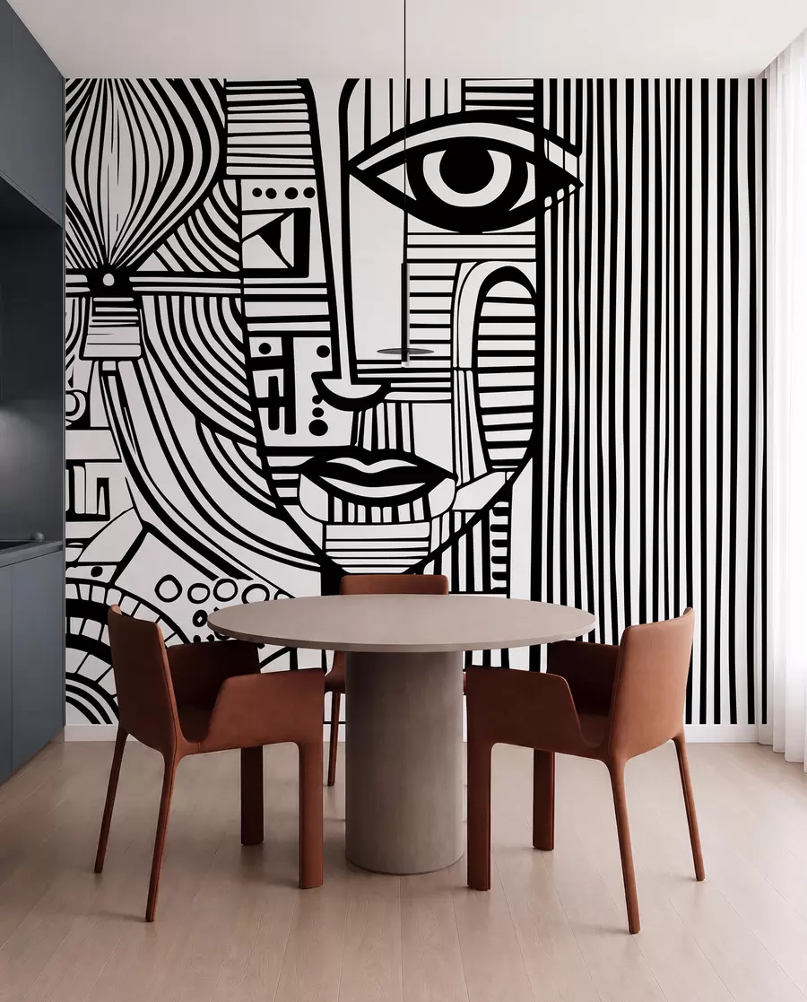 Papier peint Visage abstrait en noir et blanc u98714