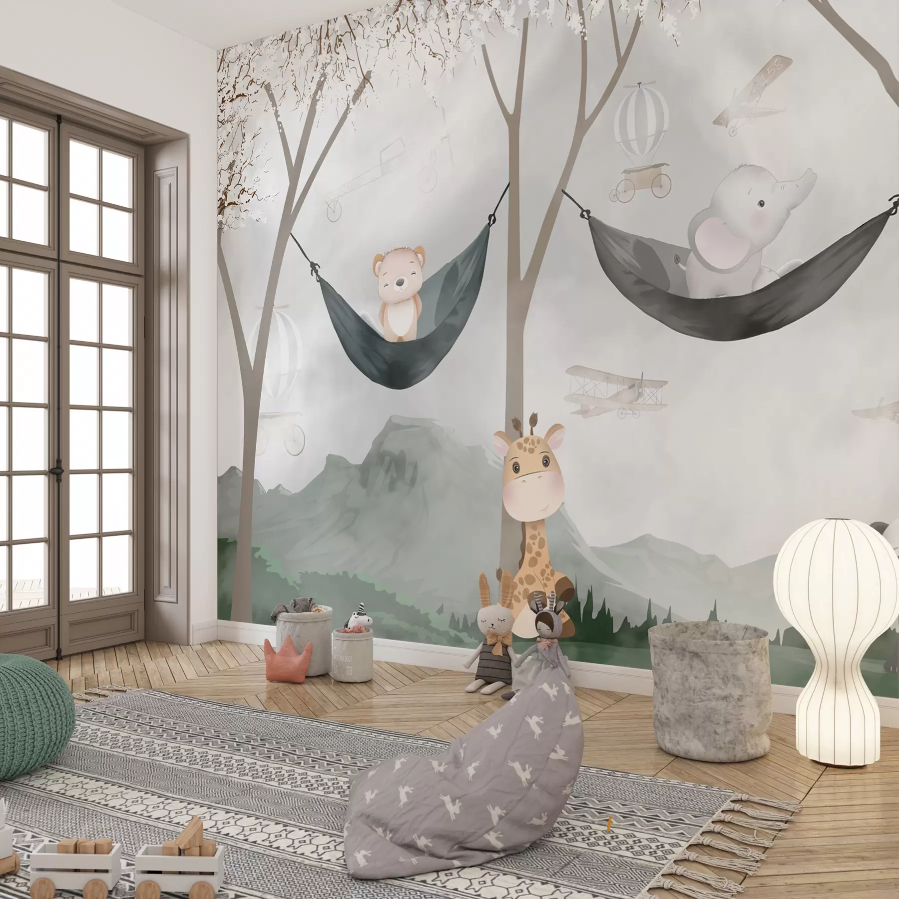 Papier peint Animaux mignons se balançant dans un hamac dans les bois u98172