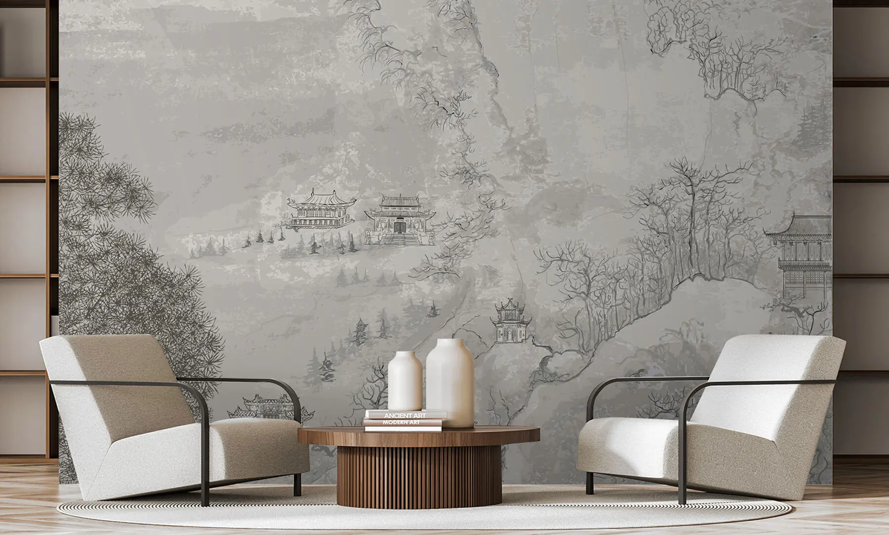 Papier peint Illustration d'un paysage chinois dans le style de la peinture chinoise ancienne u98699