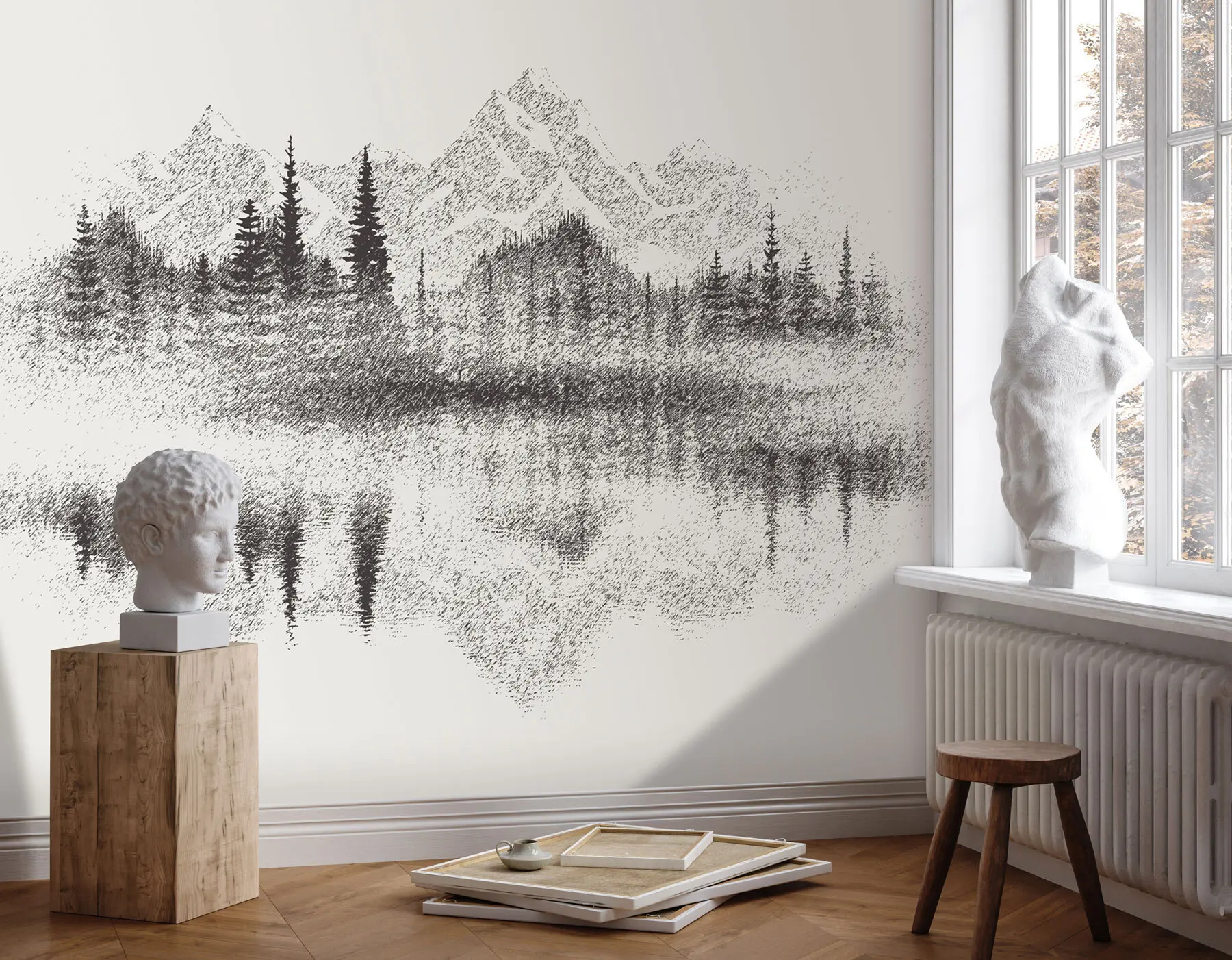 Papier peint La forêt et les montagnes se reflètent dans le lac u98808