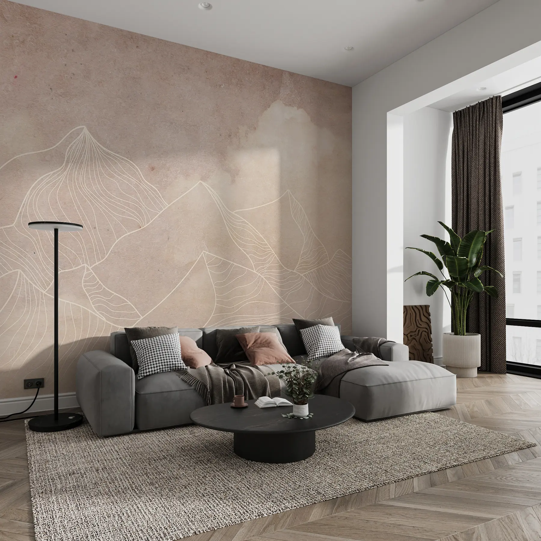 Papier peint Texture grunge avec montagnes abstraites, couleur beige, thème nature Art u98839