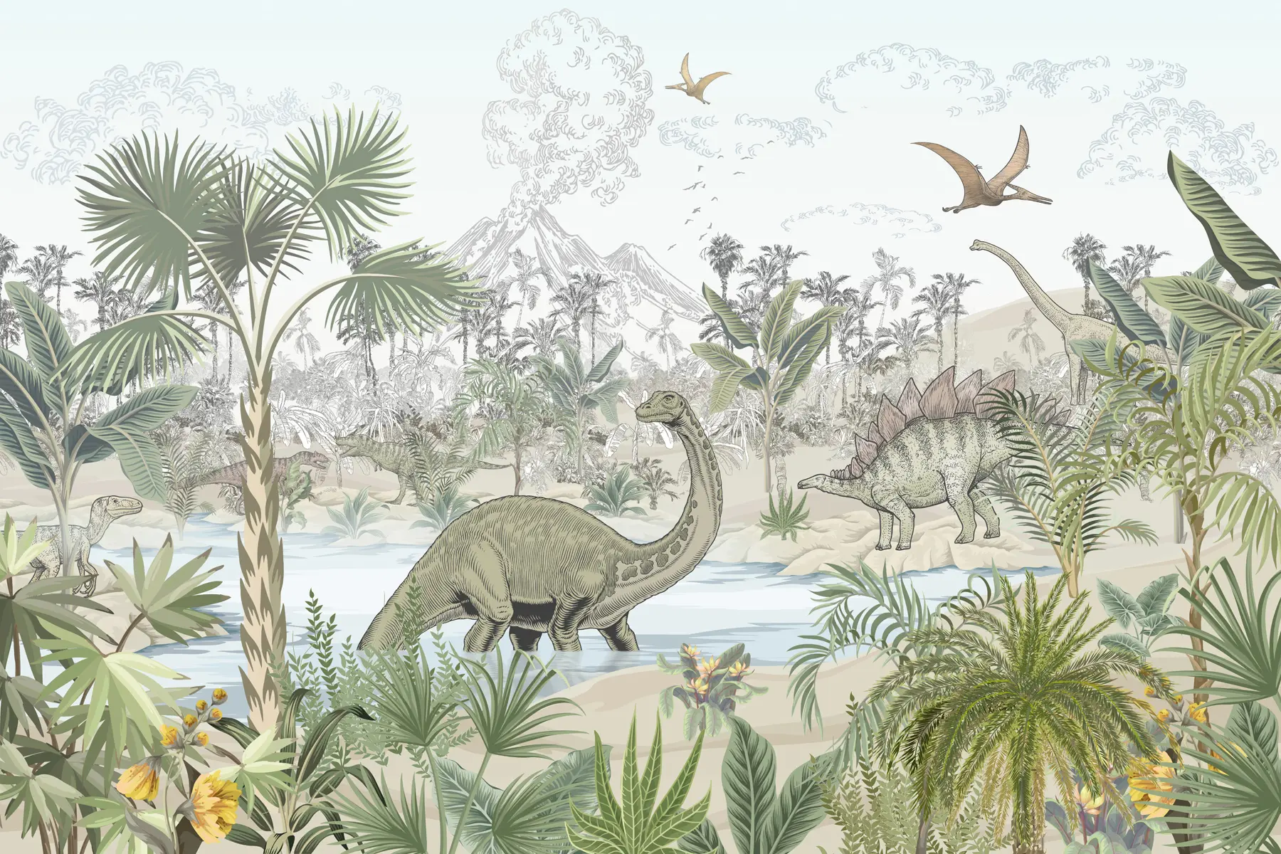 Papier peint Les dinosaures dans la forêt tropicale u98674