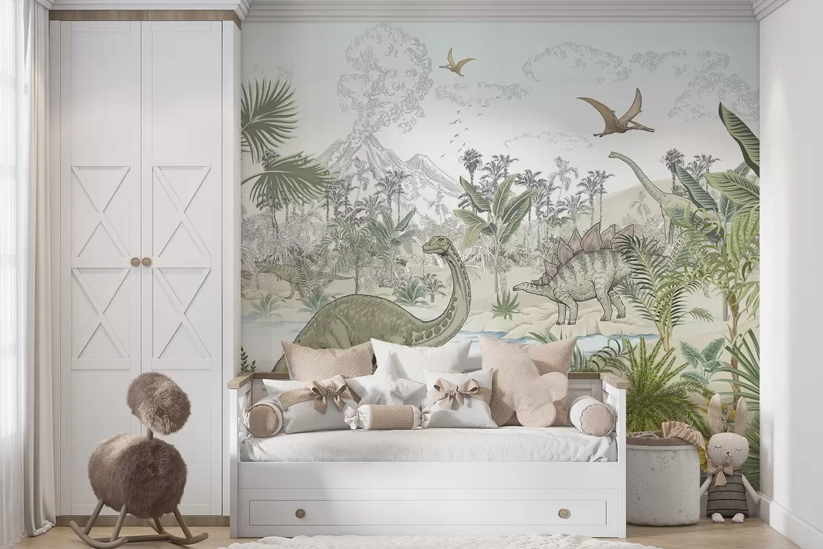Papier peint Les dinosaures dans la forêt tropicale u98674