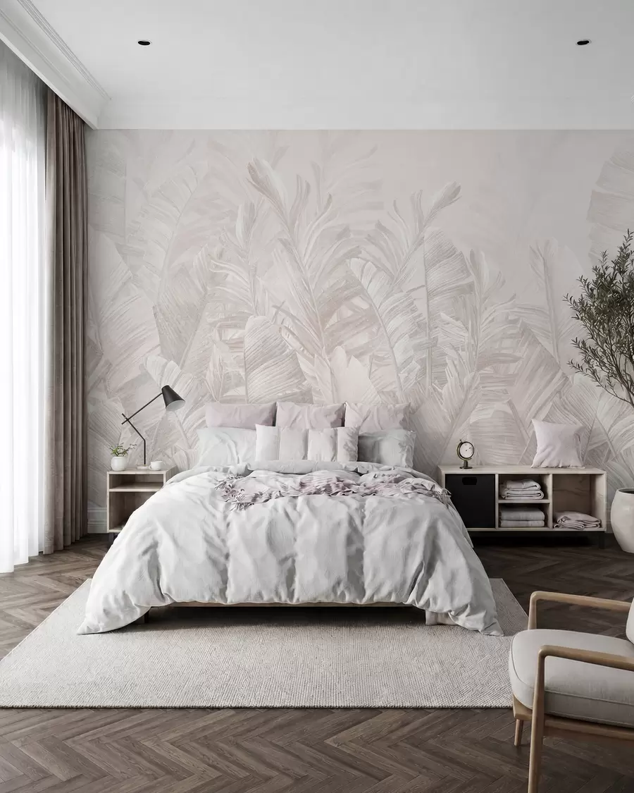 Papier peint Feuilles tropicales beige tendance u98951