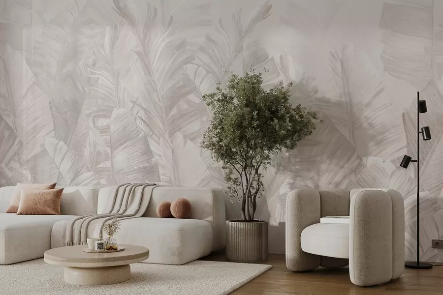 Papier peint Feuilles tropicales beige tendance u98951