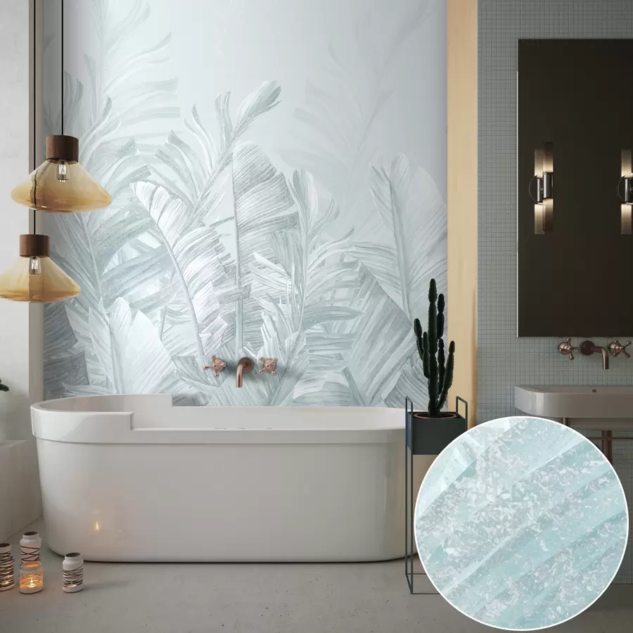 Papier peint Feuilles tropicales turquoise très tendance u98951v3