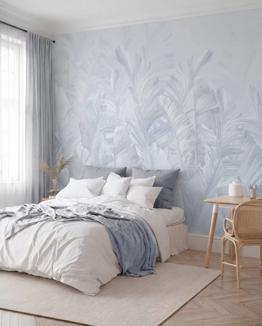 Papier peint Feuilles tropicales bleues très tendance u98951v5