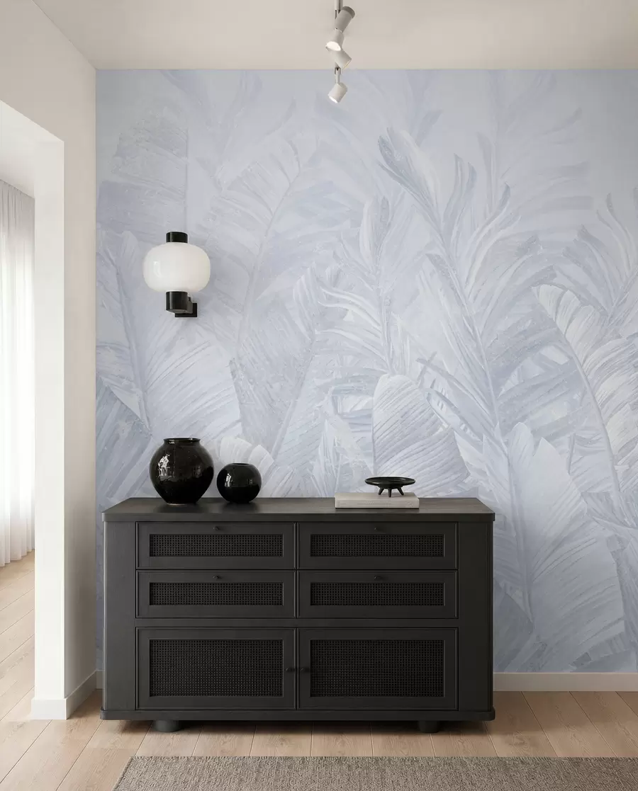 Papier peint Feuilles tropicales bleues très tendance u98951v5