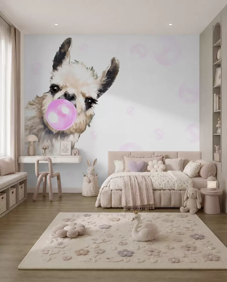 Papier peint Lama à la bulle rose u98952