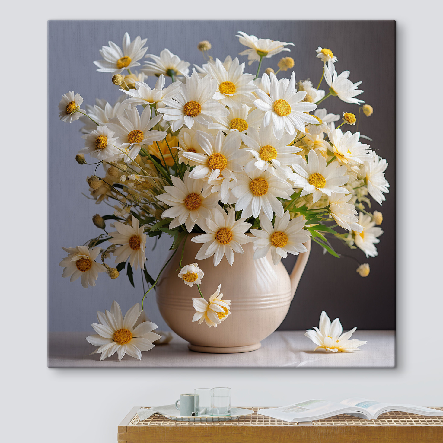 Affiche Art Murale - Bouquet De Marguerites Blanches Dans Un Vase - Impression Haute Qualité - Pop Art