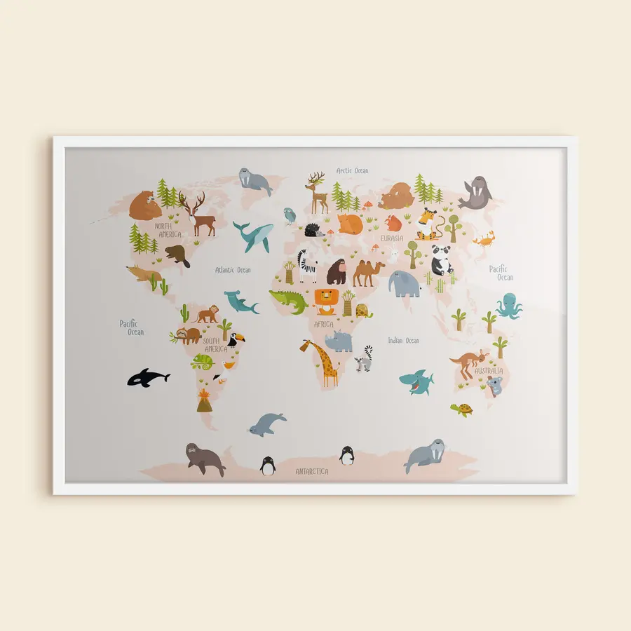 Papier peint Carte des continents avec animaux f31807