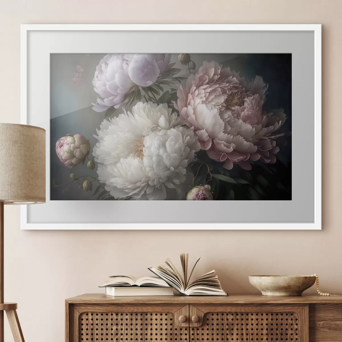 Poster Délicates fleurs de pivoine brillantes f33097