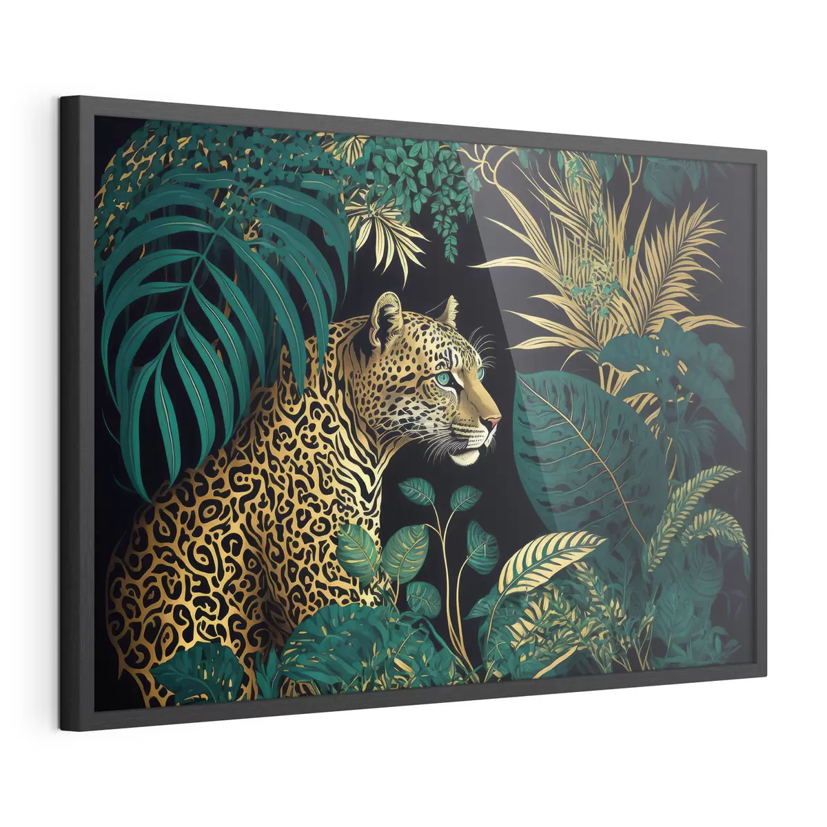 Poster Léopard aux yeux verts dans un maquis tropical f33932