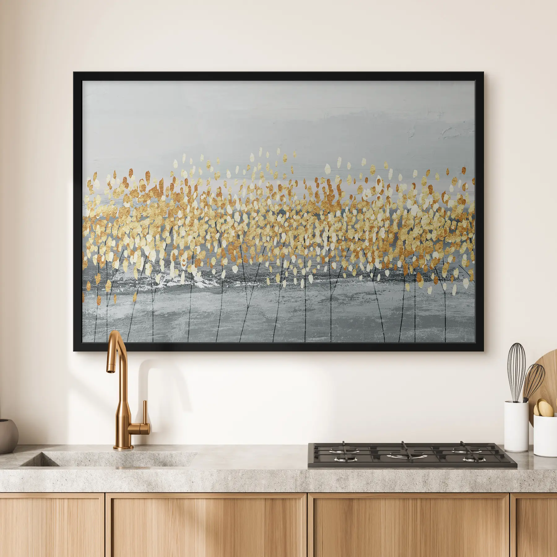 Papier peint brindilles dorées sur gris f34141