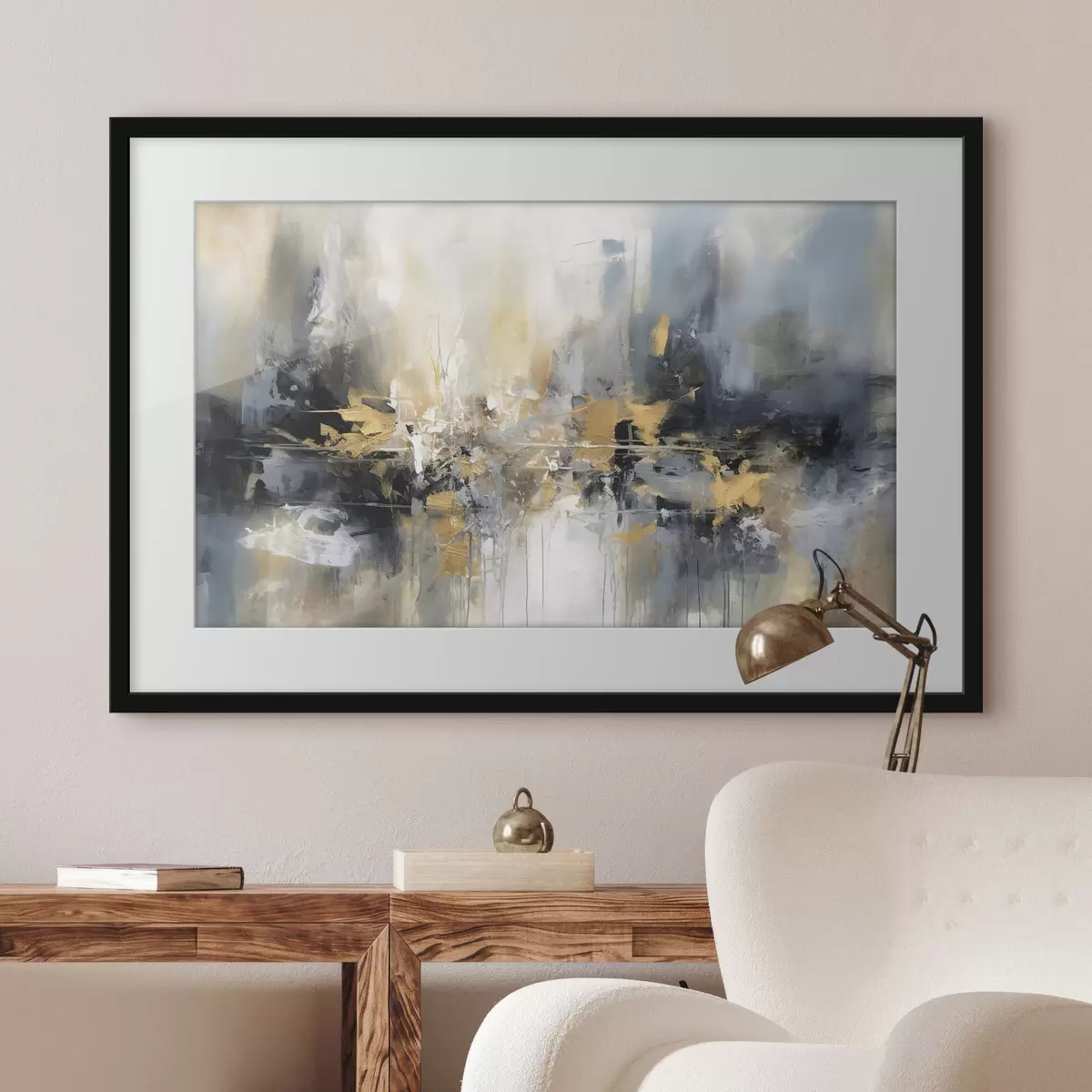 Poster Ville en bleu et ocre f34183