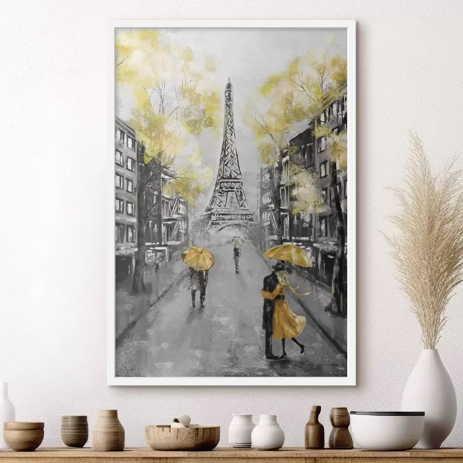 Papier peint Paris aux parapluies jaunes f34592