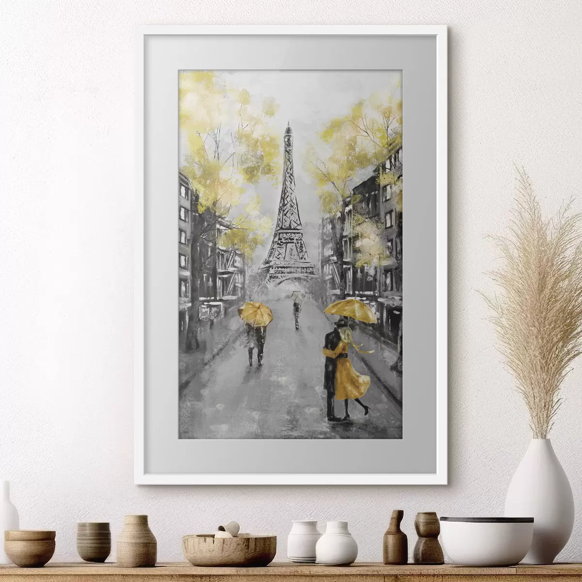 Poster Paris aux parapluies jaunes f34592