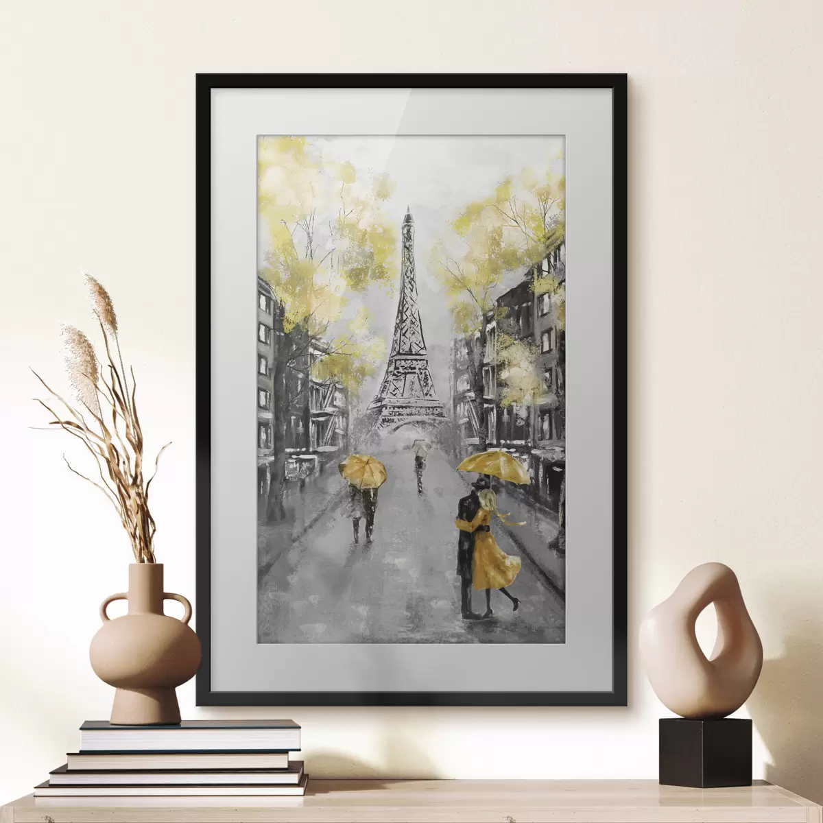 Poster Paris aux parapluies jaunes f34592