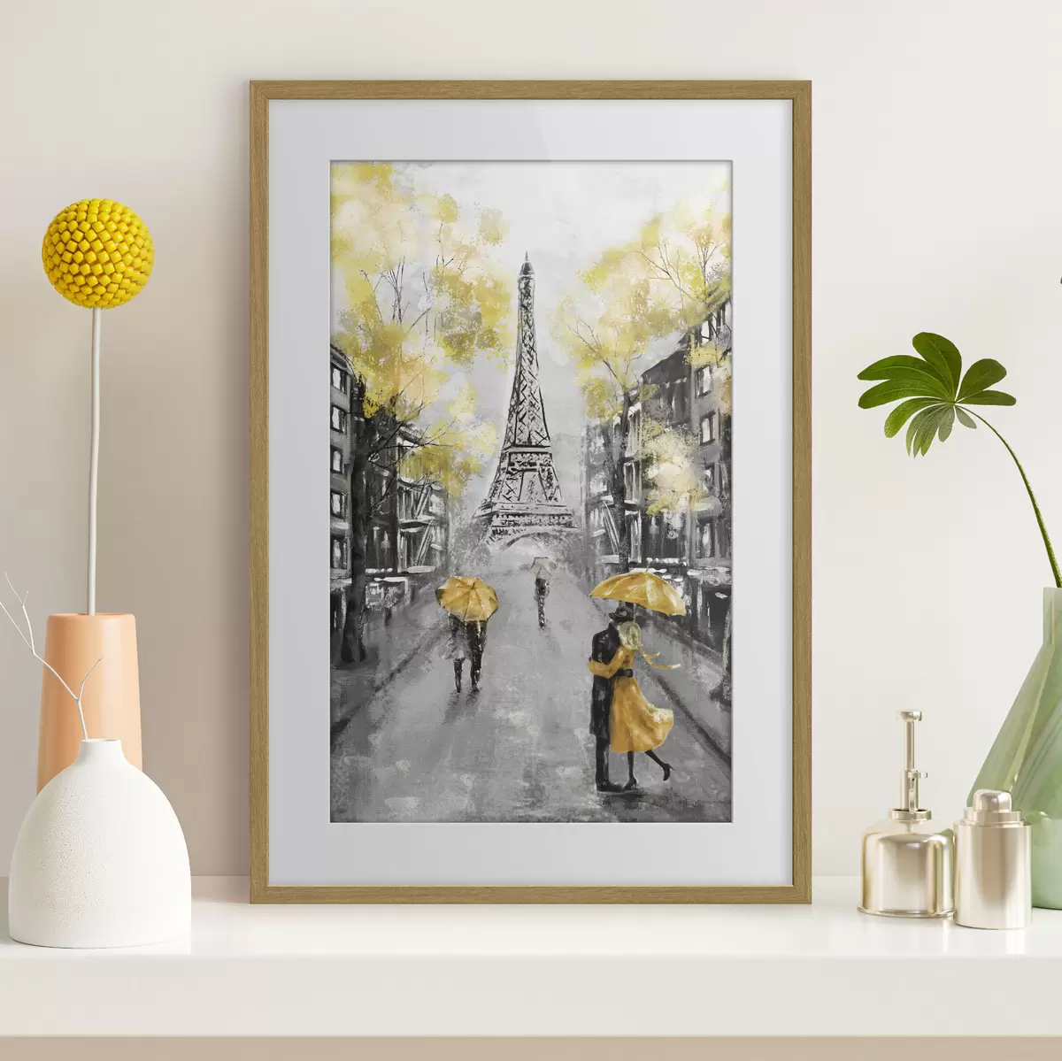 Poster Paris aux parapluies jaunes f34592