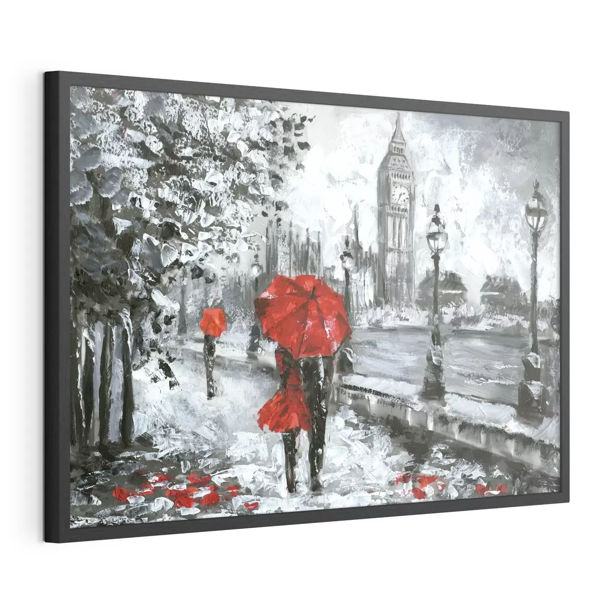 Poster Peinture à l'huile, vue de la rue de Londres en noir et blanc f34614