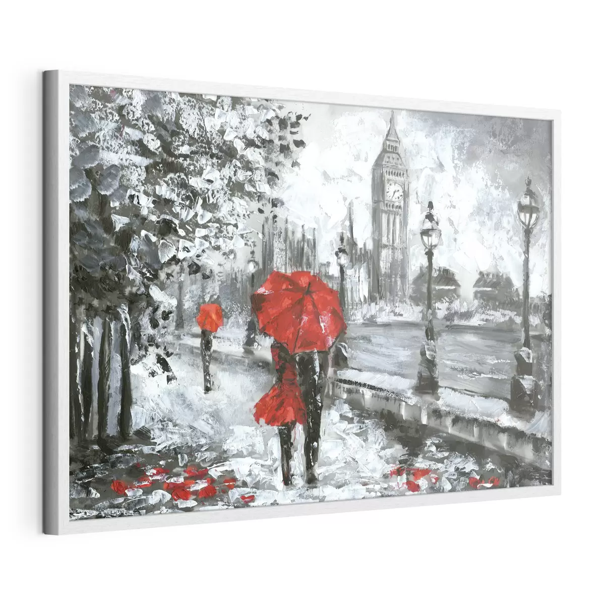 Poster Peinture à l'huile, vue de la rue de Londres en noir et blanc f34614