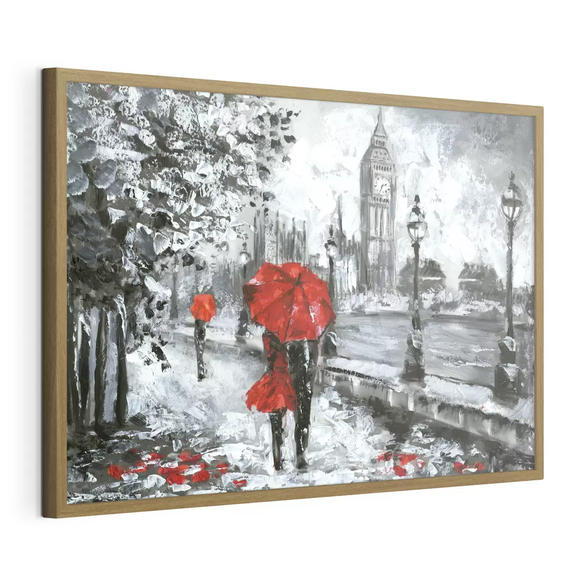 Poster Peinture à l'huile, vue de la rue de Londres en noir et blanc f34614