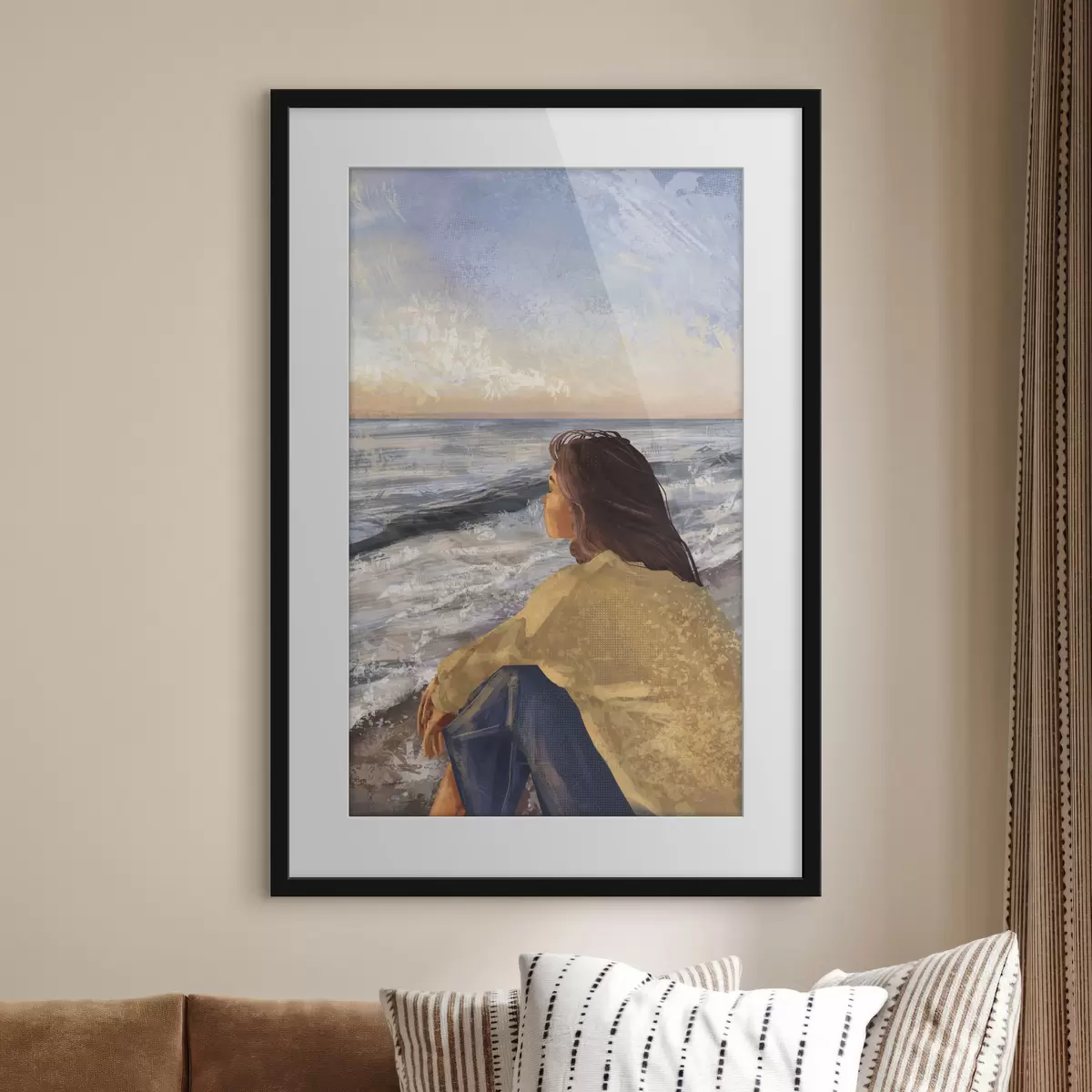 Poster Femme au bord de la mer, contemplant les vagues f35317