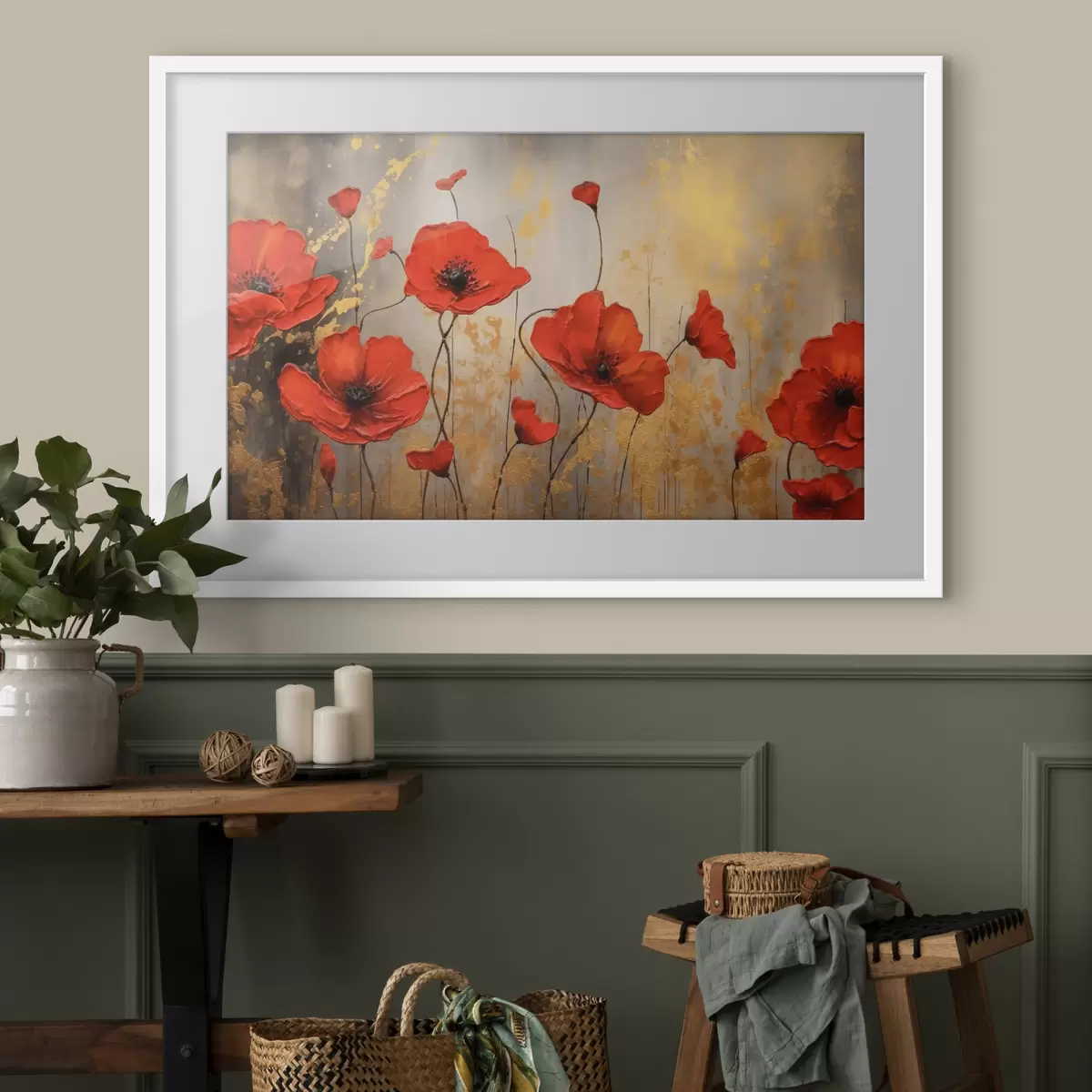Poster Coquelicots sur fond abstrait brun f35515
