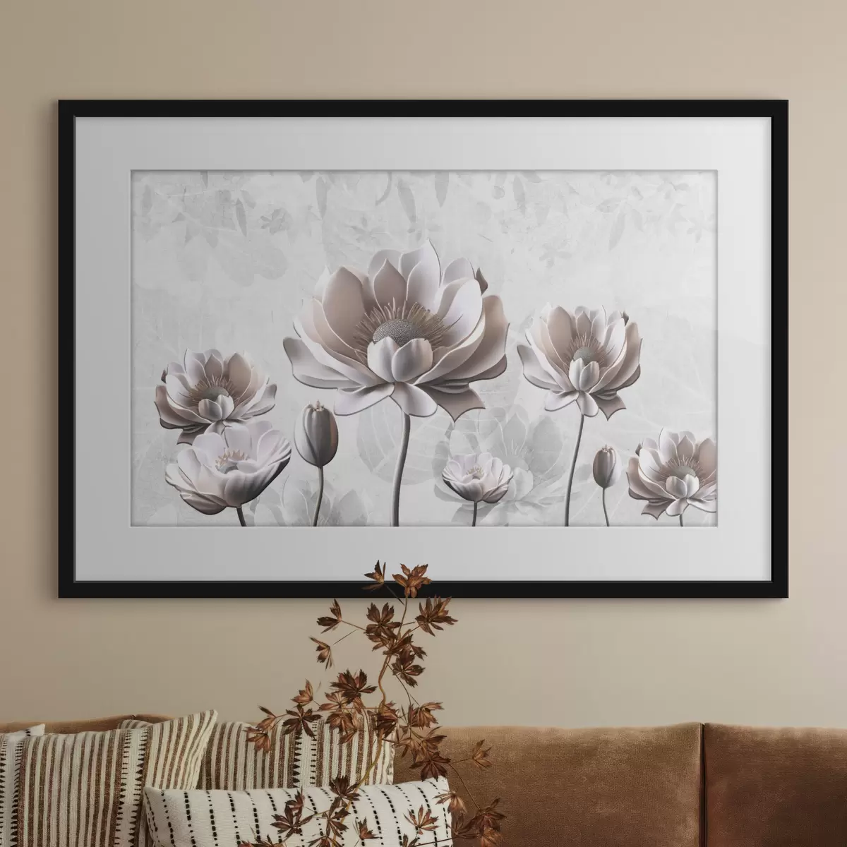 Poster Fleurs blanches sur fond blanc f35736