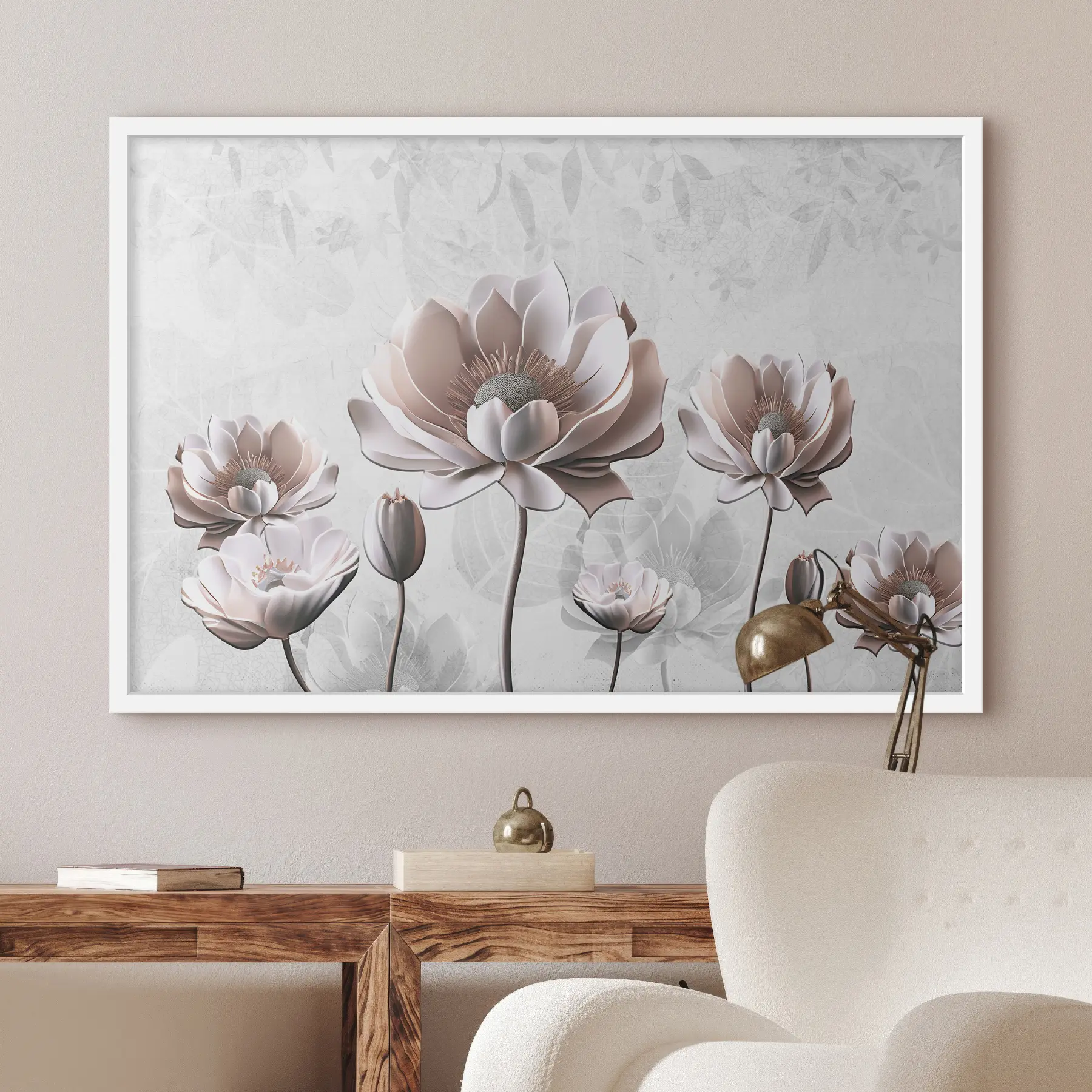 Papier peint Fleurs blanches sur fond blanc f35736